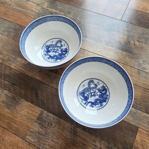 Vtg Set of 2 Cheng's White Jade Porcelain Rice/Ramen Bowls Double Dragon Chinese